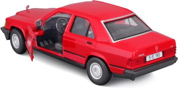 Bburago - 1/24 Scale Model Compatible with Mercedes-Benz 190E 1987 Collectible Miniature Model (Red)  Anvit Toy World - Image 3