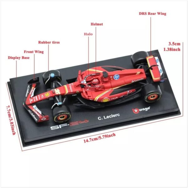 Bburago - 1/43 Scale Model Compatible with Ferrari SF24# 16 Compatible with Charles Leclerc 2024 Race Formula One Miniature  Anvit Toy World - Image 5