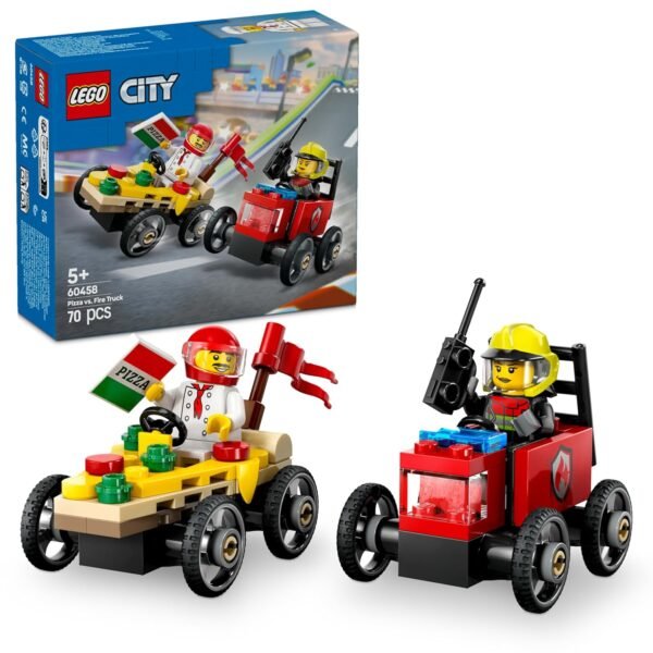 LEGO City Pizza vs. Fire Truck Race Car Pack Toy Soapbox Racing Set 60458 Building Blocks Toys for 5+ Gift for Boys and Girls  Anvit Toy World