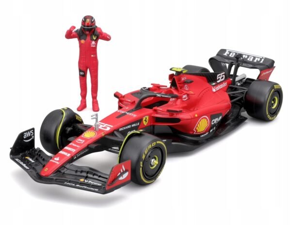 Bburago - 1/24 Scale Model Compatible with Ferrari SF23 F1# 55 Compatible with Carlos Sainz 2023 with Pilot F1 Racing Car Model  Anvit Toy World