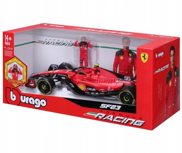 Bburago - 1/24 Scale Model Compatible with Ferrari SF23 F1# 55 Compatible with Carlos Sainz 2023 with Pilot F1 Racing Car Model  Anvit Toy World - Image 3