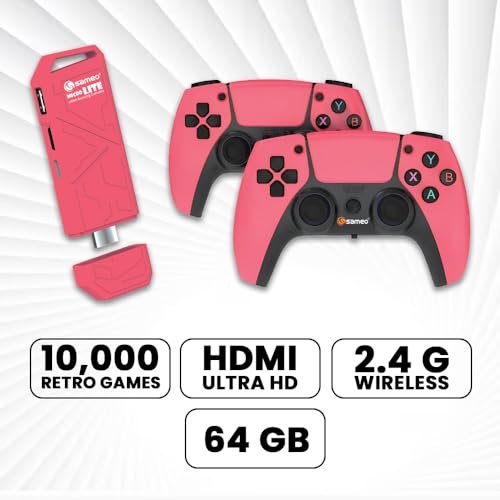 Sameo Micro Lite HDMI Gaming Console ,Game Stick, Video Games, Console Built -in 10000 Retro Games Dual Player- 4K Ultra HD Wireless TV Game Stick,Video Game for Kids (Red) Anvit Toy Store: Toys & Games - Image 3