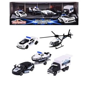 Majorette Police Force Gift Set Toy Vehicles, Die Cast Metal, Movable Parts, 7.5 cm Long Police Car for Children Aged 3 Years and Above- Set of 5- Black and White  Anvit Toy Store: Toys & Games