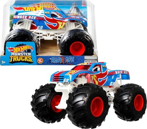Hot Wheels Monster Trucks, Oversized Monster Race ACE Truck, 124 Scale Die-Cast Toy Truck with Giant Wheels and Cool Designs : Anvit Toy Store: Toys & Games