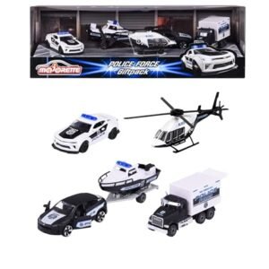 Majorette Police Force Gift Set Toy Vehicles, Die Cast Metal, Movable Parts, 7.5 cm Long Police Car for Children Aged 3 Years and Above- Set of 5- Black and White Anvit Toy Store: Toys & Games